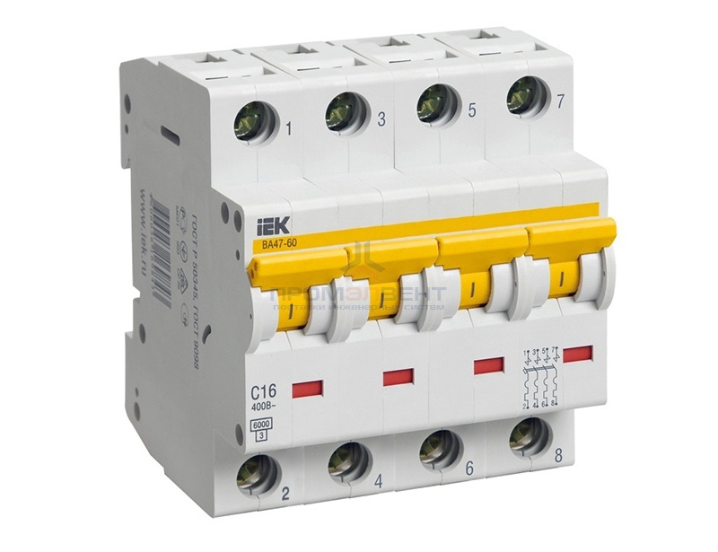 Автоматический выключатель ВА 47-60 4Р 50А 6 кА характеристика С ИЭК (автомат)
