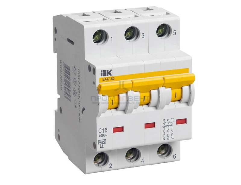 Автоматический выключатель ВА 47-60 3Р 6А 6 кА характеристика С ИЭК (автомат)