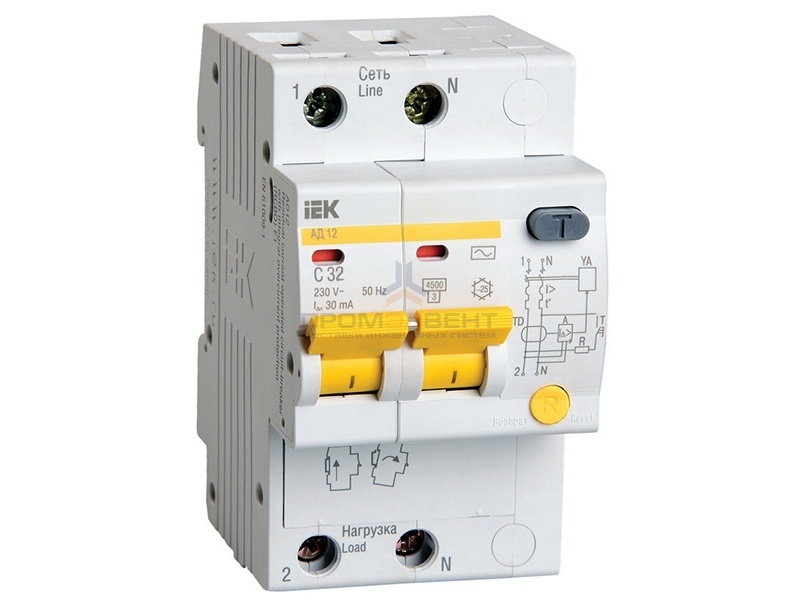 Дифференциальный автомат АД12 2Р 32А  30мА ИЭК